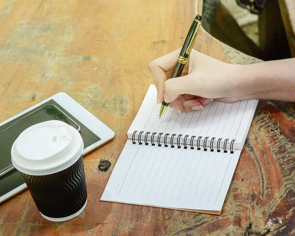 Kadın el üstünde defter yazma