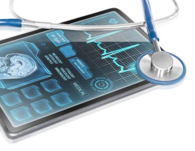 Tıbbi veri görüntüleyen ekranı ile modern tablet