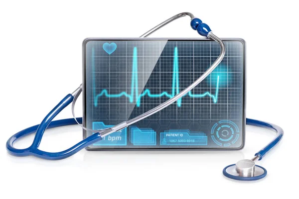 Ecg 데이터를 태블릿 — 스톡 사진