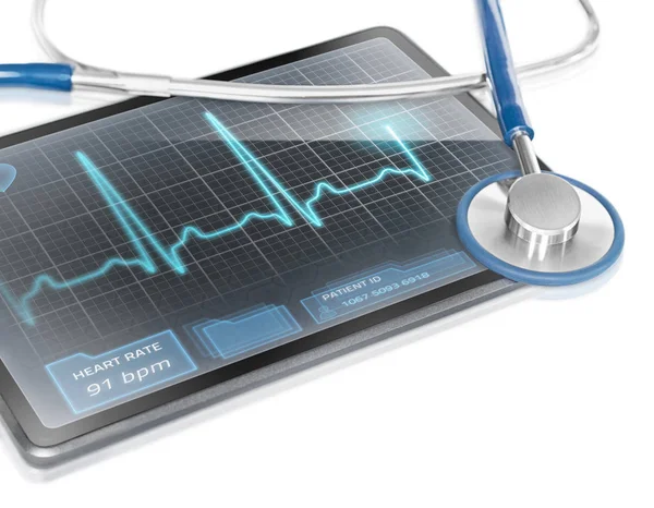 Tablet Moderno Com Tela Exibindo Ecg — Fotografia de Stock