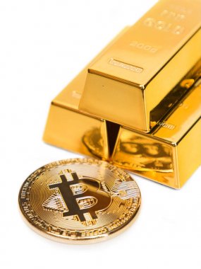 Bitcoin ve cryptocurrencies değerini simgeleyen altın bullions