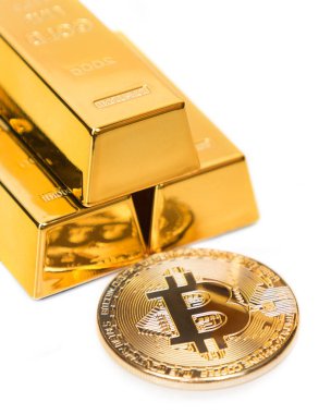 Bitcoin ve cryptocurrencies değerini simgeleyen altın bullions