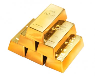 Altın külçelerini beyaz arka plan üzerinde izole Piramidi