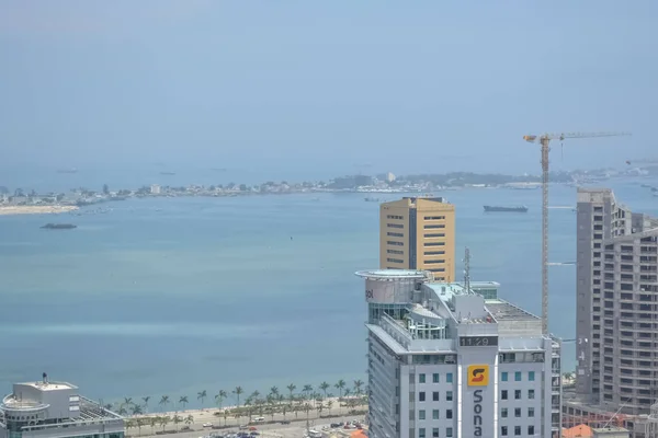 Aerial view of downtown Luanda, bay and Port of Luanda, marginal and central buildings, in Angola — Stock Photo, Image