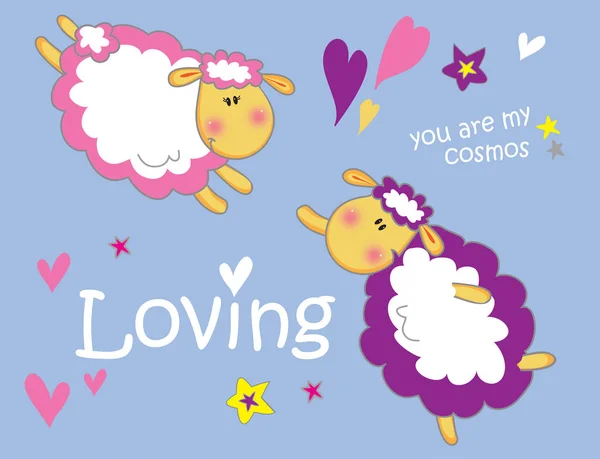 Loving little sheeps. - Stok Vektor