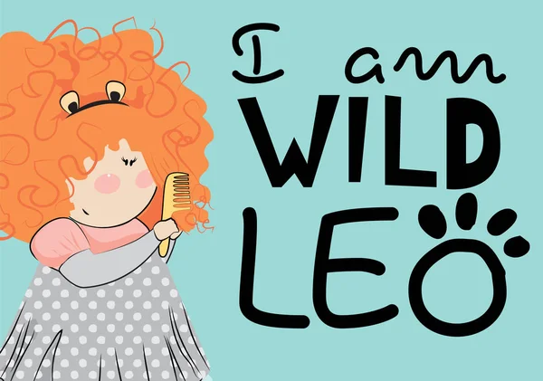 Мультфильм "Девочка" означает "Лео" . — стоковый вектор