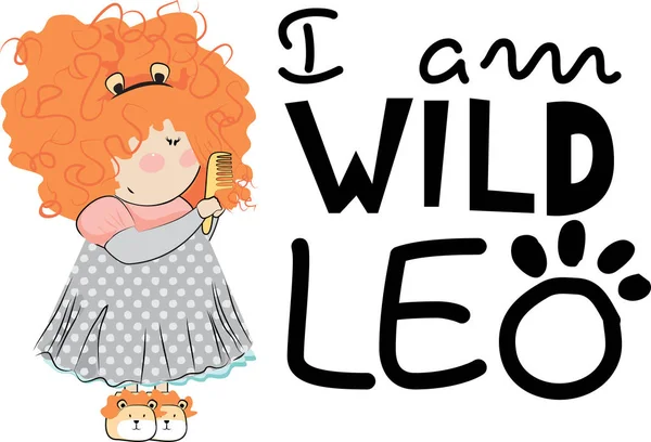 Мультфильм "Девочка" означает "Лео" . — стоковый вектор
