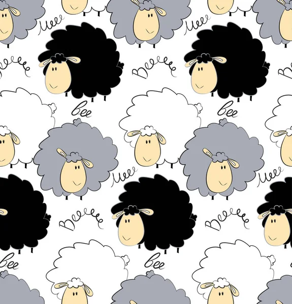 子供のための漫画の動物 面白い羊とのシームレスなパターン ベクトル図 — ストックベクタ