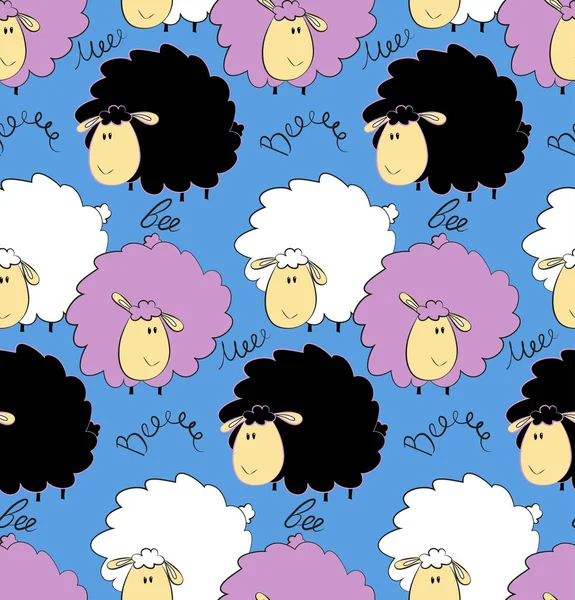 子供のための漫画の動物 面白い羊とのシームレスなパターン ベクトル図 — ストックベクタ