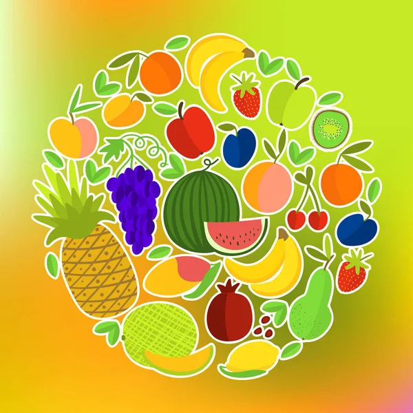 Composición redonda de frutas — Archivo Imágenes Vectoriales