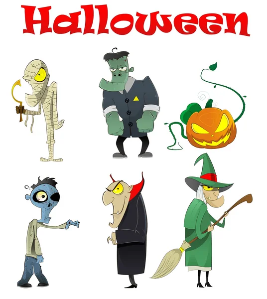 Wektor zestaw różnych potworów kreskówek Halloween — Wektor stockowy