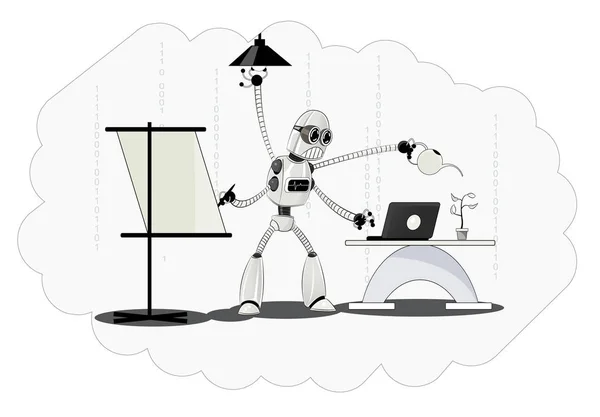 Robot gondolkodó mesterséges intelligencia folyamatban — Stock Vector