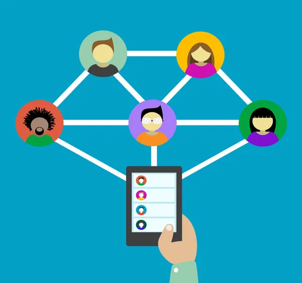 Communication sociale et connexion d'affaires sur mobile — Image vectorielle