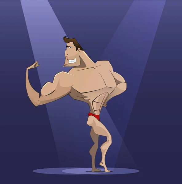 Divertido deportista de dibujos animados muestra los músculos — Archivo Imágenes Vectoriales