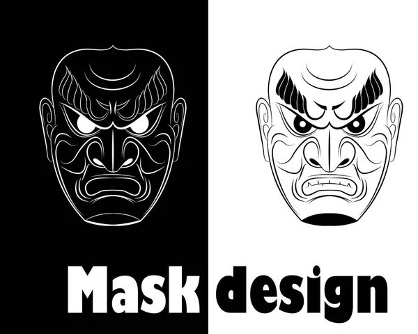 Illustration der monochromen Samurai-Maske der Angst — Stockvektor