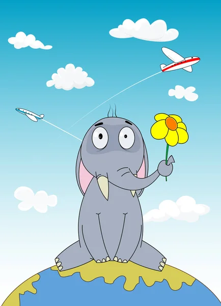 Elefante de desenho animado desenhado à mão sentado na Terra —  Vetores de Stock