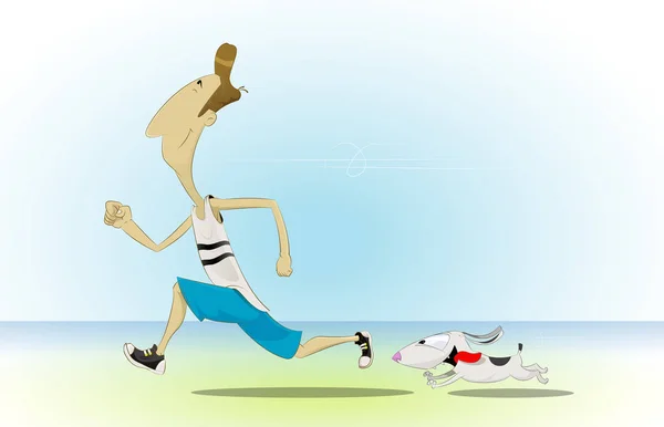 Cartoon man running with his little dog — Stock Vector