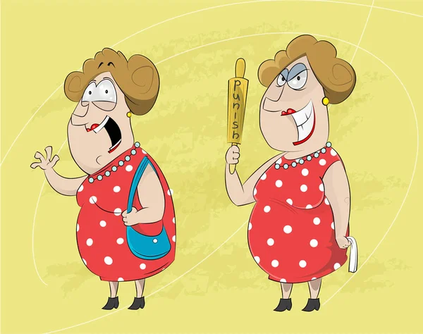 Dos dibujos animados de pie mujer madura — Vector de stock