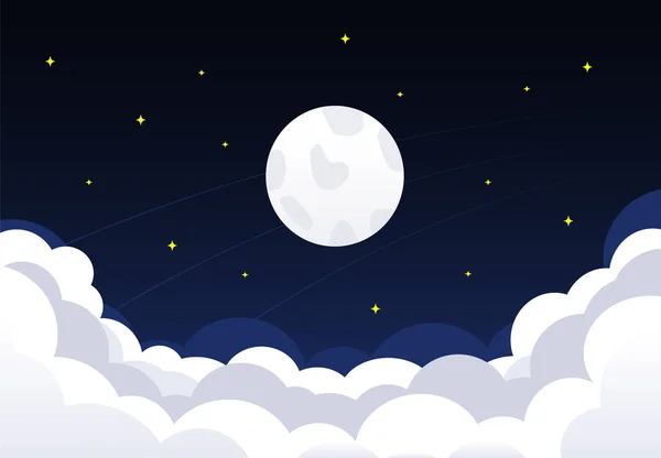 Nachthimmel mit Wolken, Sternen und Mondsicheln — Stockvektor
