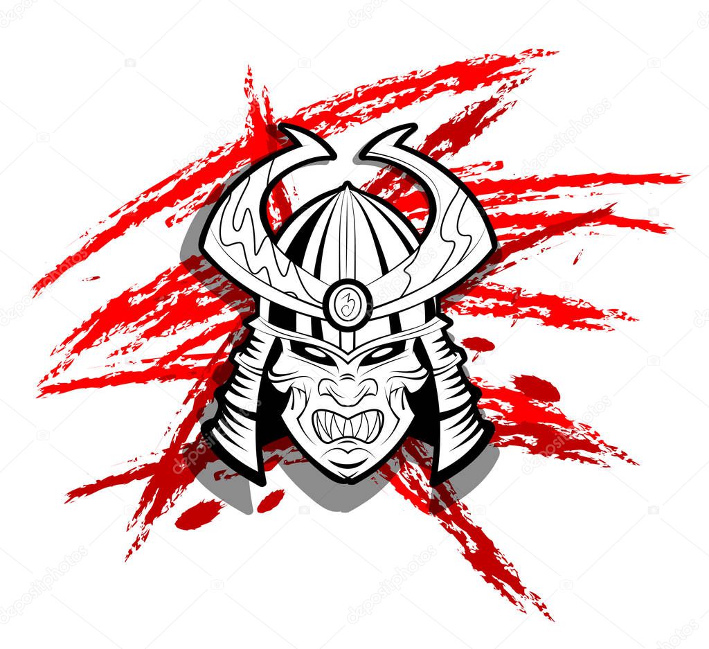 Samurai armor helmet on white background. Vector