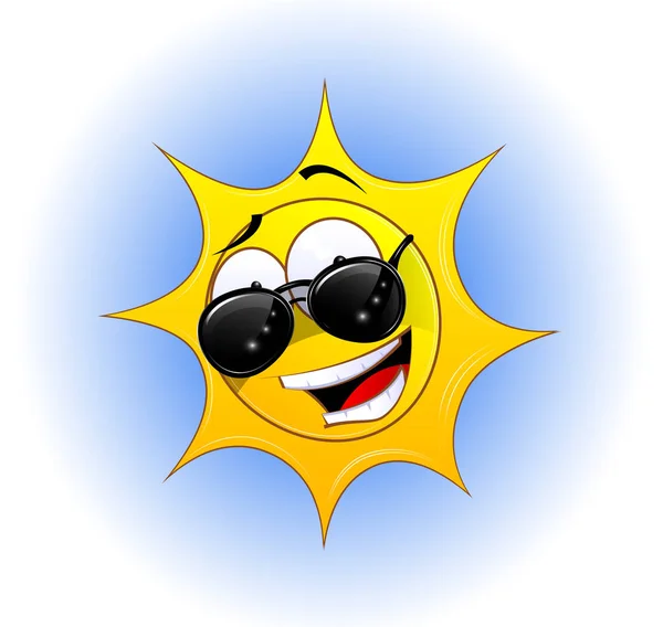 Веселый мультфильм, улыбающийся солнце в солнечных очках — стоковый вектор