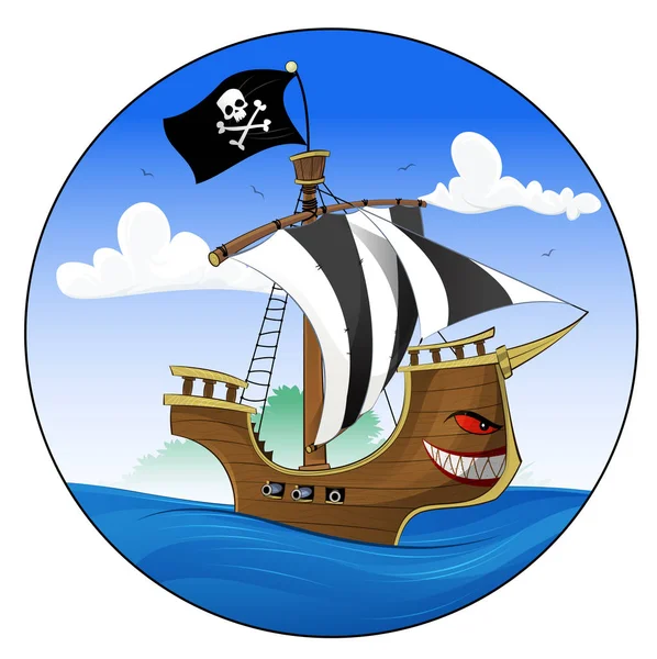 漫画の海賊船 — ストックベクタ