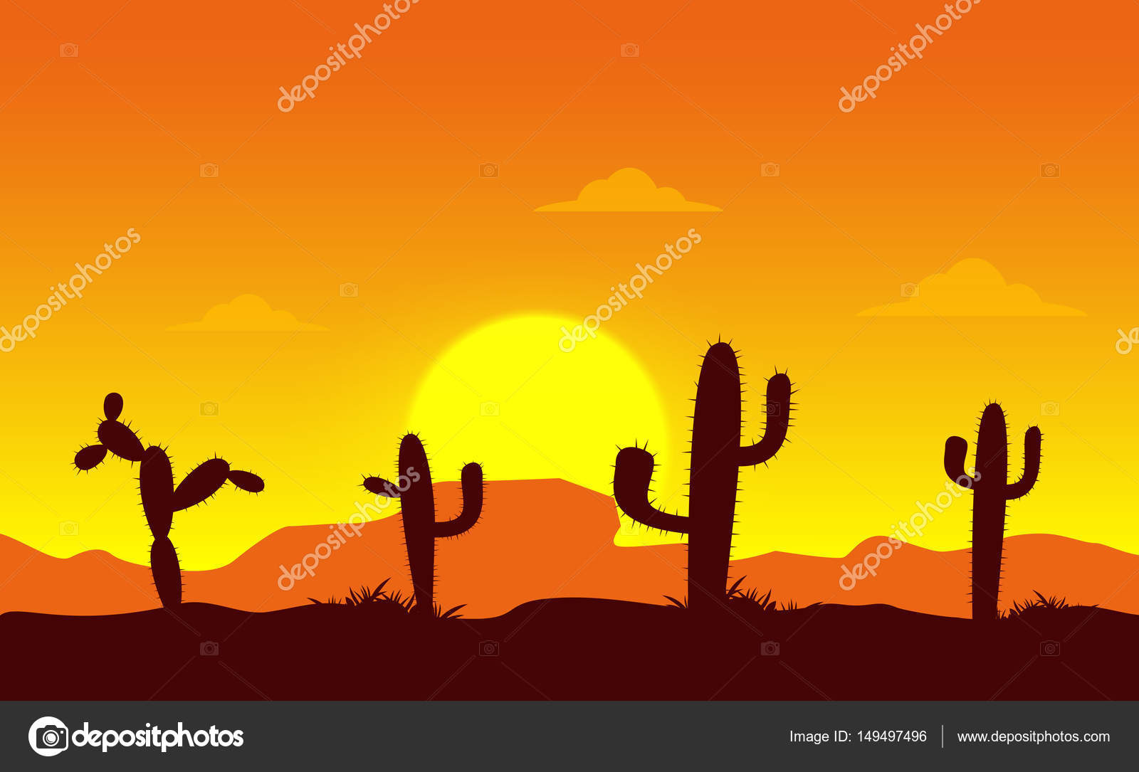 Cannon desert with cactus silhouette Stock Vector by ©Rimis164 149497496