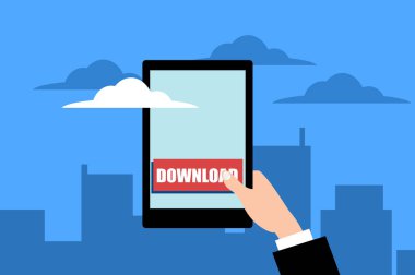 Düz tasarlamak, bulut bilgi işlem. Çeşitli bilgisayar ve iletişim cihazları için bulut bağlanma holding eller.