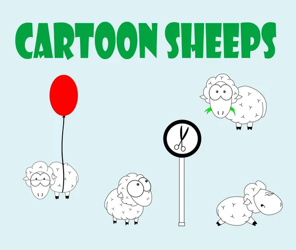 Conjunto de ovelhas bonito desenho animado . . — Vetor de Stock