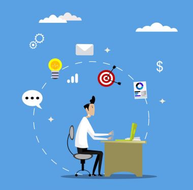 bilgisayarda çalışan iş adamı