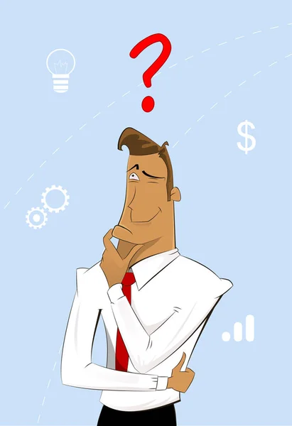 Thinking cartoon businessman. — Stock Vector