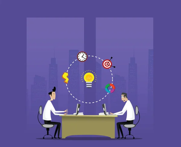 Business partners werk en het delen van ideeën — Stockvector