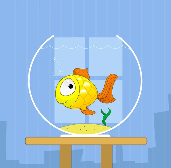 Cartoon cute golden fish in bowl — Stock Vector