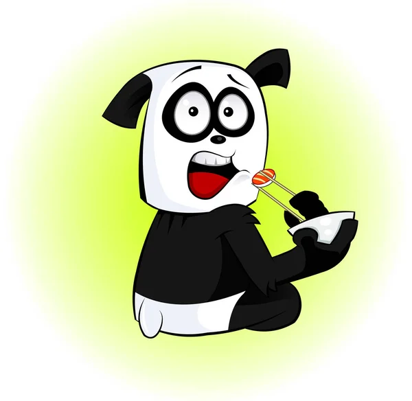 재미 있는 만화 팬더 초밥을 먹을. — 스톡 벡터