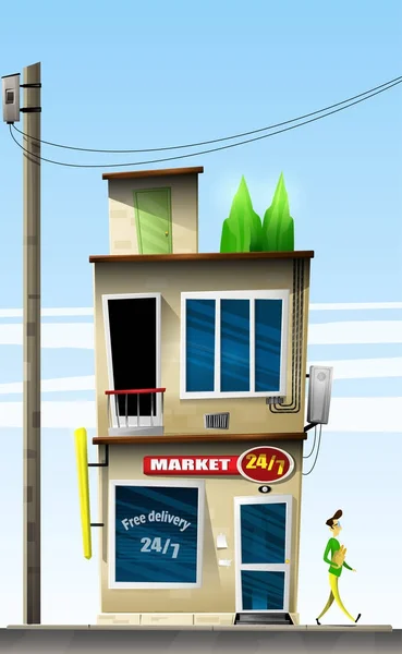 Cartoon 24-hour convenience store — Stock Vector