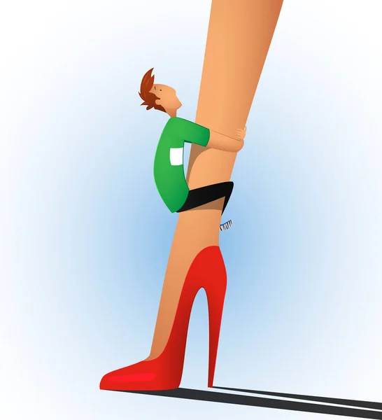 The guy clung to a womans leg. — Stock Vector