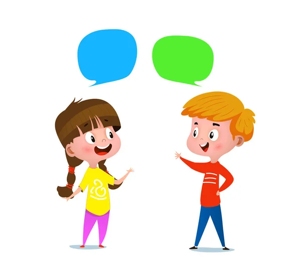 Jongen en een meisje praten met elkaar — Stockvector