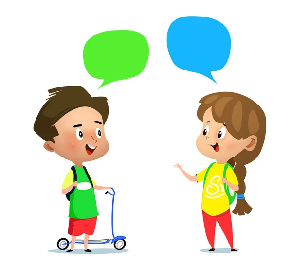 Мальчик и девочка разговаривают друг с другом — стоковый вектор