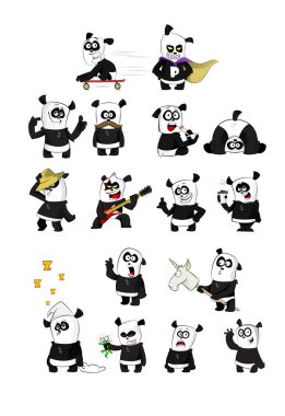 Sevimli komik pandaların vektör seti