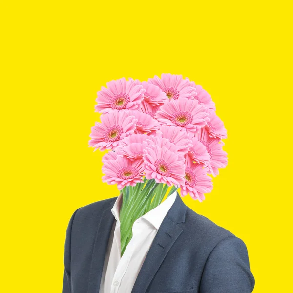 Collage Arte Contemporáneo Concepto Hombre Con Flores Como Cabeza —  Fotos de Stock