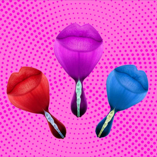 Κολάζ Τέχνης Μόδας Λουλουδένια Χείλη — Φωτογραφία Αρχείου