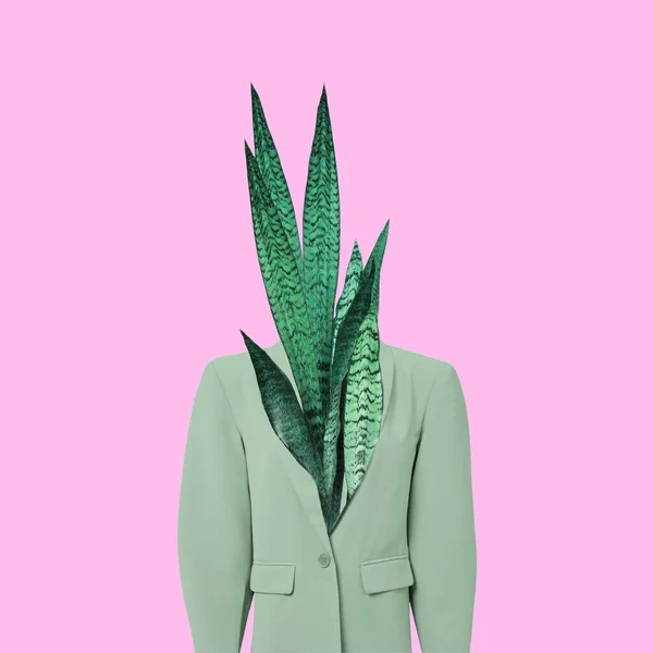 Fashion Art Kolase Wanita Dengan Kepala Bunga Kaktus — Stok Foto