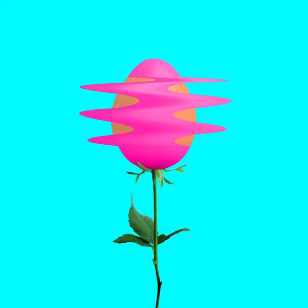 Contemporary Art Design Concept Flower Egg Blue Background — Stock Photo, Image