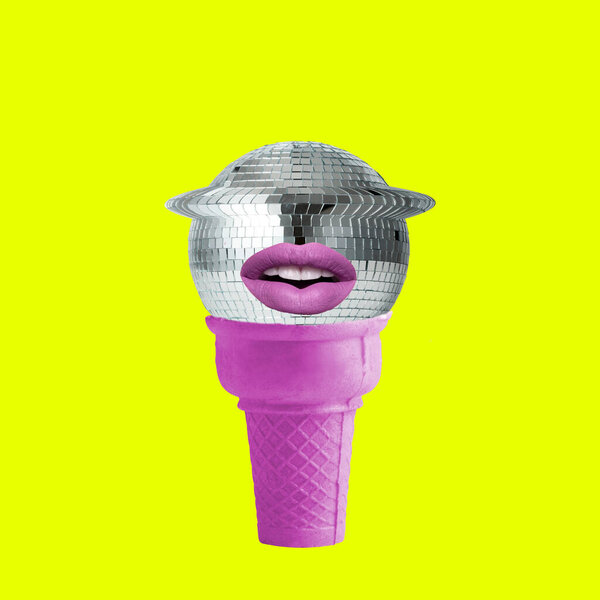 Contemporary Art Design Ice Cream Disco Ball Lips Stock Image