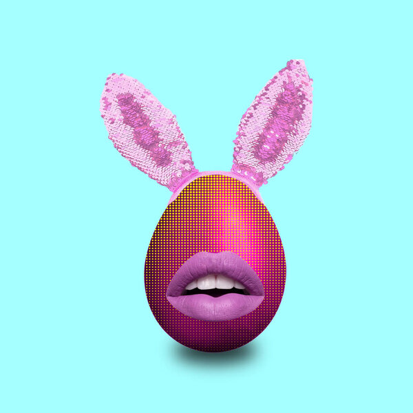 Contemporary Art Design Easter Egg Bunny Eras Blue Background Royalty Free Stock Images