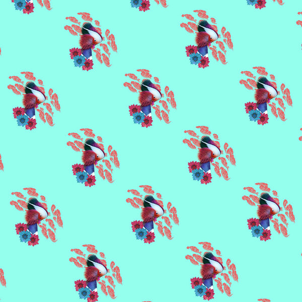 Pattern Magic Birds Blue Colour Background Stock Picture