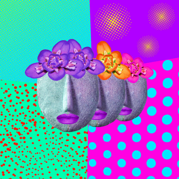 Contemporary Art Design Concept Face Sculptures Flowers Head Royalty Free Stock Photos