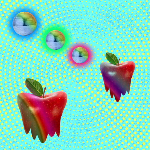 Funny Art Concept Rainbow Apples Air Disco Balls Blue Color Royalty Free Stock Photos