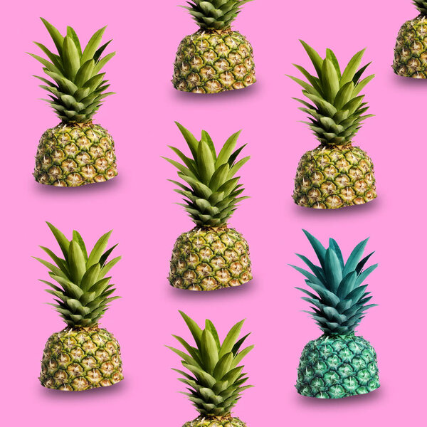 Group Pineapples Pink Color Background Stock Image