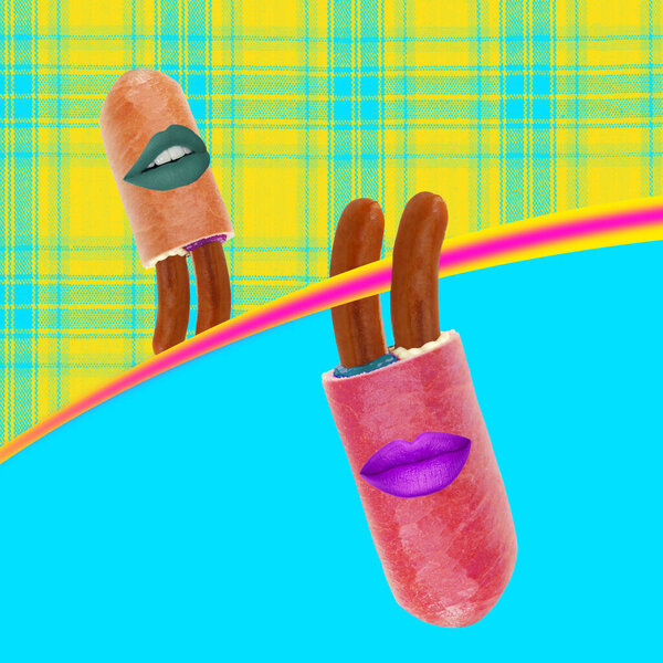 Contemporary Art Collage Concept French Hot Dogs Textured Background Royalty Free Stock Images